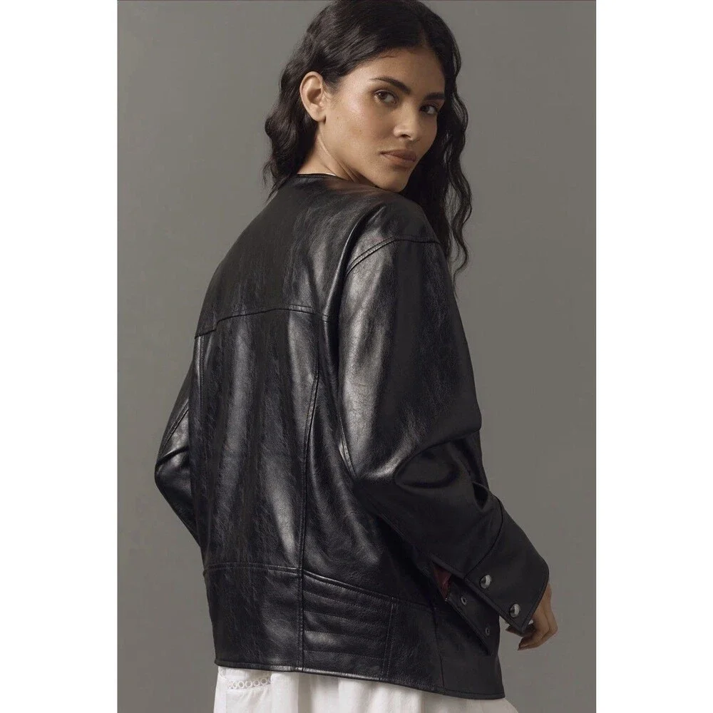 Anthropologie Pilcro Moto Jacket Faux Leather Asymmetric Snap Western XS NWT